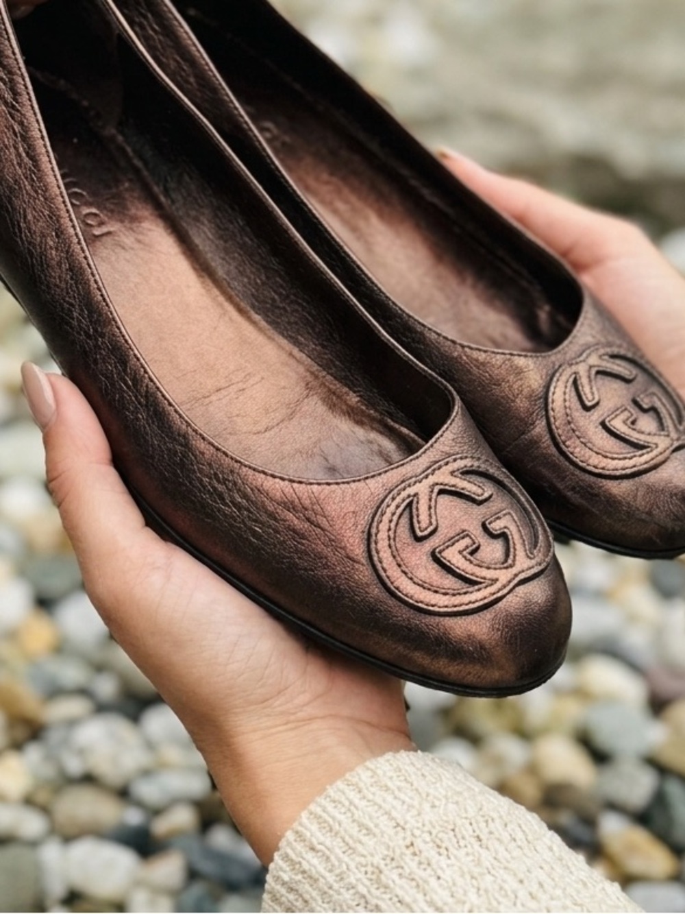 GUCCI Italy Leather Ballet Flats